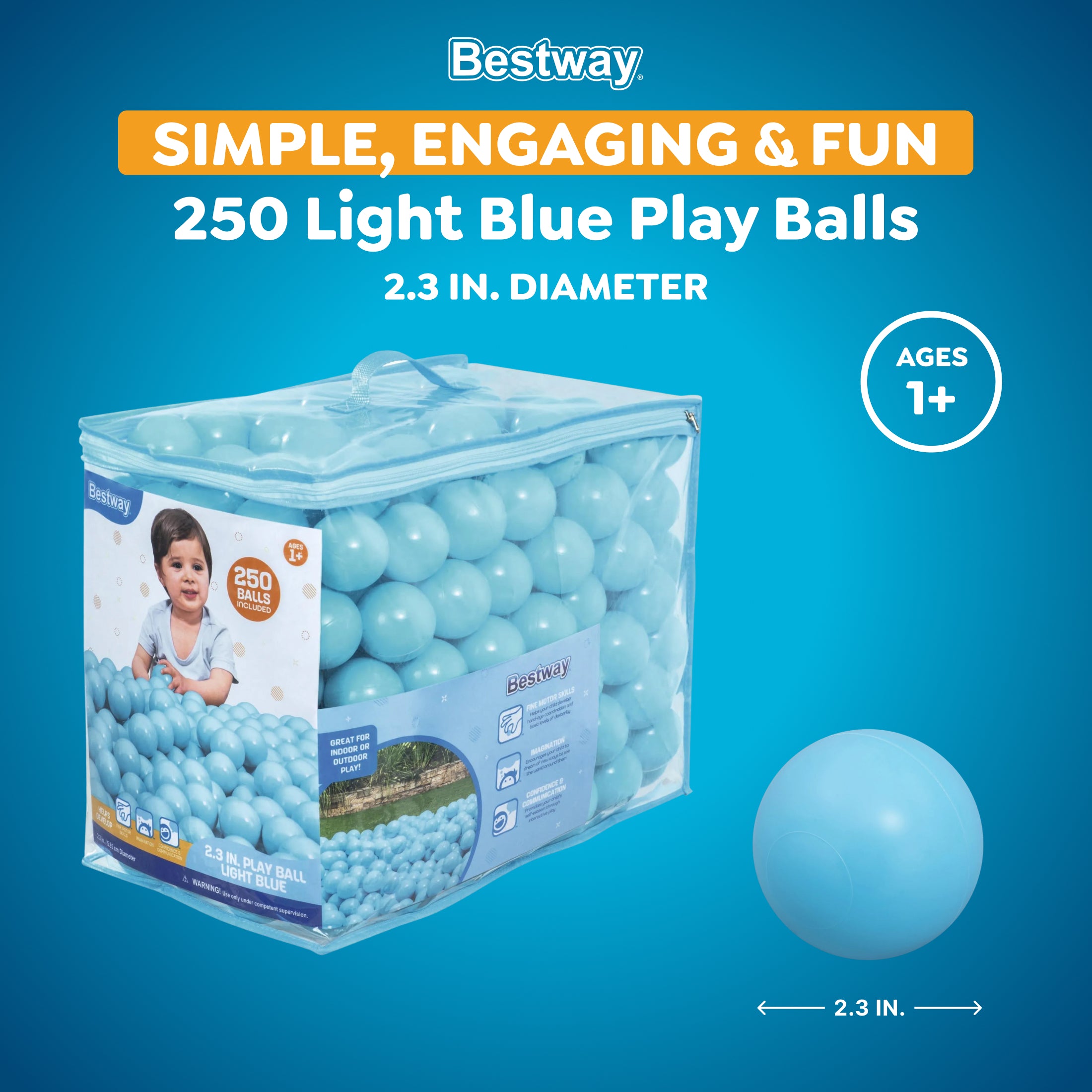 gx5tcscdkedpry3nnyjx Bestway 250 Play Balls, Light Blue - Image 1