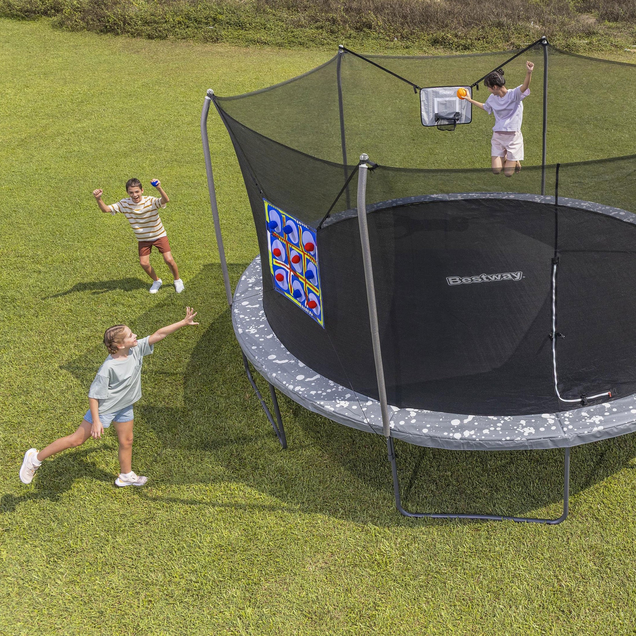 hyjfsthglf1g9njptdua Bestway Xtreme Air 16' Kids Outdoor Trampoline with 2-in-1 Game Set and Basketball Game - Image 1